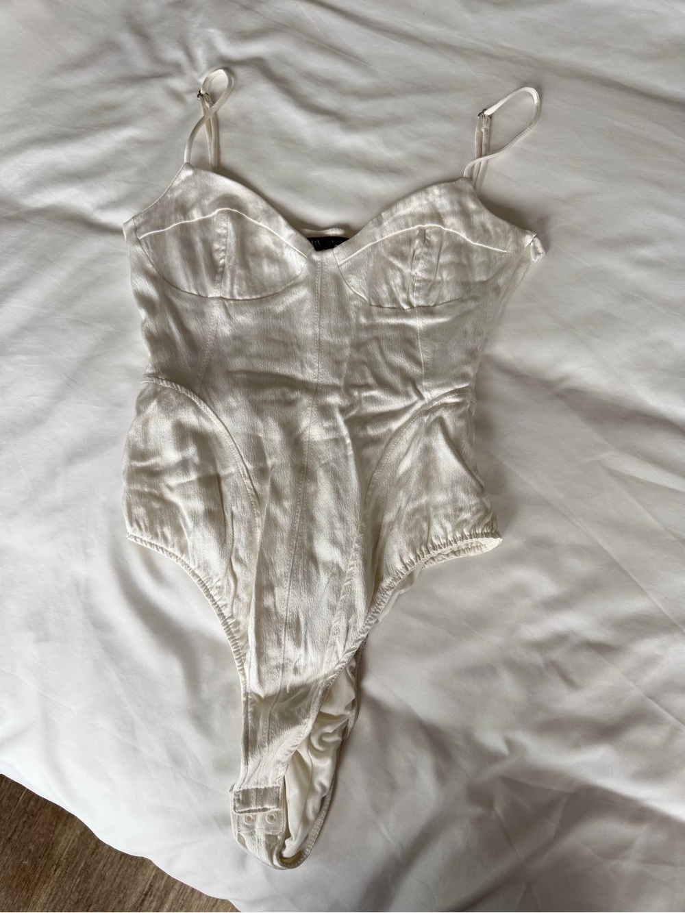 Zara Cream Satin Corset Bodysuit